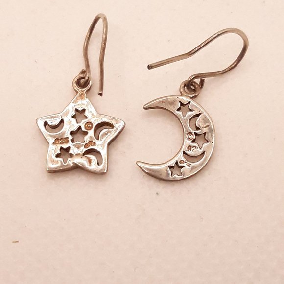 Sterling Silver Star and Moon Earrings - Picture 2 of 7